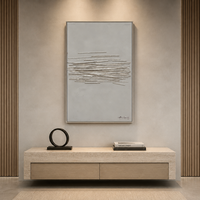Peinture blanche abstraite la plus créative et unique Art mural Grande peinture grise sable texturé sur fond avec bâton de bois