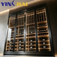 Armoire à vin en acier inoxydable noir YINGHAI avec éclairage LED pour salle à thé, salon, villa, hôtel, bar, restaurant, bureau