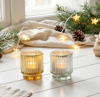 Porte-bougie vintage en verre côtelé 8,29 oz, transparent, ambre, gris, pour bougies chauffe-plat, pour la décoration de la maison, des mariages et des tables de Noël