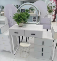 Table de toilette moderne pour chambre à coucher avec rangement, miroir éclairé et chaise - Design écologique