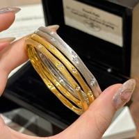 Bracelet jonc vintage en argent 925 plaqué or, zircon brossé exquis pour femmes