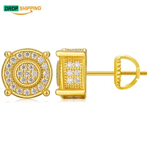 Drop Shipping 1 Stück Service Weiß 14 Karat vergoldet 925 Sterling Silber Iced Out CZ Runde Form VVS Moissan ite Ohr stecker