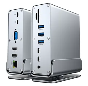 Type-C 3.2 コンピュータードッキングステーション デュアルHD分割画面表示、DP読み取り、ギガビットイーサネットポート、縦型デザイン 15 in 1 - Product Image 1