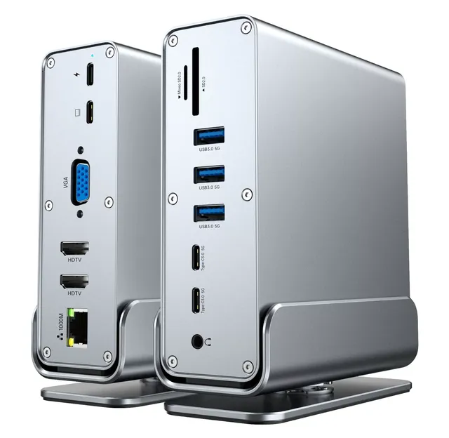 Type-C 3.2 Computer Docking Station Dual HD Split-screen Display, DP Reading, Gigabit Ethernet Port, Vertical Design 15 in 1