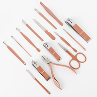 Coupe-ongles professionnel en acier inoxydable rose doré et kit de manucure portable 7/10/15/18 pièces, kit d'outils de soin des ongles