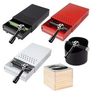 Caja cuadrada de acero inoxidable para café, Cubo de café con Base de madera, Espresso - Product Image 1
