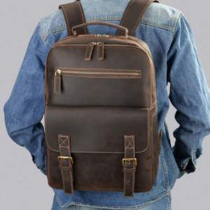 Sac à dos européen pour homme, sac à bandoulière de mode pour affaires, sac à dos pour ordinateur, sac de voyage rétro en cuir Crazy Horse, cuir de vache véritable - Product Image 1