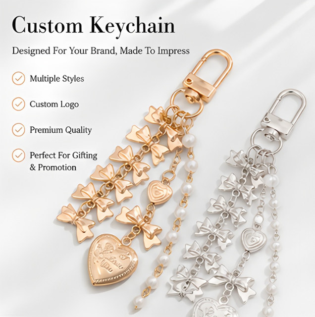Custom Bow Pearl Phone Zinc Alloy Chain Keychain Fashionable Lightweight Waterproof Sweet Style Heart Bag Charm Accessories