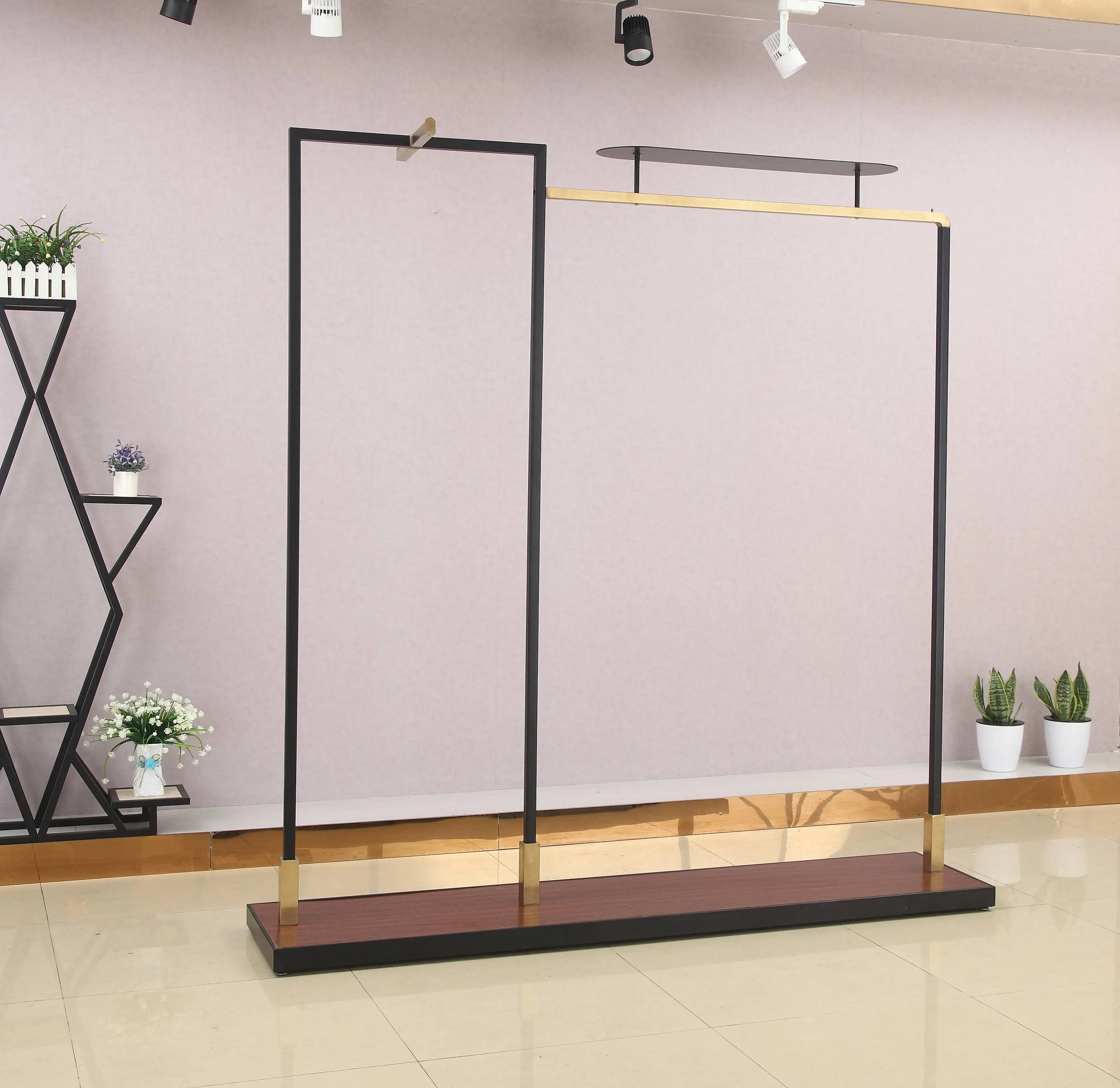 Rack Display Clothing Shop Stainless Steel Iron Spray Painting Gold Black Ceiling Hanger For Clothes