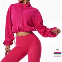 Lcool logo personnalisé français Terry Streetwear grande taille femme entraînement Yoga vestes à manches longues haut court sweats à capuche