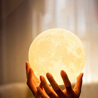 Lampe lunaire créative en PLA imprimée en 3D avec support en bois, couleur et taille personnalisables pour la décoration de chambre à coucher