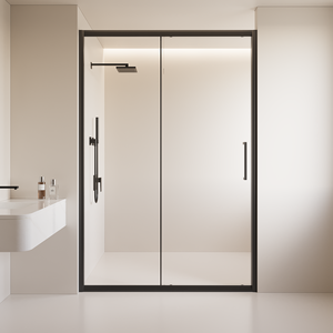 Portes de <span class=keywords><strong>douche</strong></span> coulissantes en aluminium noir avec cadre en verre trempé, style par lots, pour salles de <span class=keywords><strong>douche</strong></span> d'hôpitaux et d'hôtels - Product Image 1