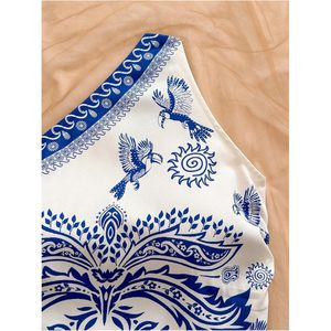 Women's Boho Asymmetrical <b>One</b> Shoulder Sleeveless Blouse Chiffon Vacation Wear Breathable Holiday <b>Top</b> - Product Image 5