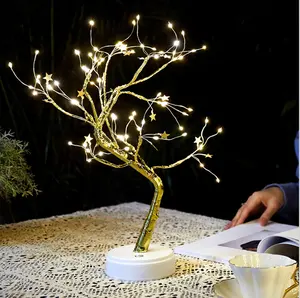 夜台灯人造电池Usb桌面盆景带72个发光二极管迷你发光二极管仙女金星铜线圣诞发光二极管树灯