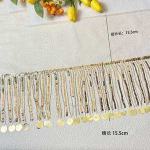 Nouvelle idée 2025, dentelle à sequins de 15 cm, franges en maille multicolores, robe de mariée sexy, dentelle décorative à franges - Product Image 6