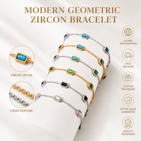 Gelang Zirkon Persegi Personalisasi Baja Anti Karat Lapis Emas 18K Anti Luntur Batu Permata Potongan Emerald Perhiasan untuk Wanita
