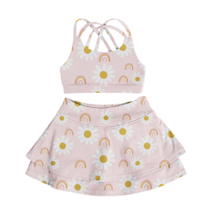 All'ingrosso per bambini 2 pezzi di abbigliamento sportivo estivo per ragazze con stampa digitale per Yoga canotta e gonna abbigliamento sportivo personalizzato per bambini - Product Image 6