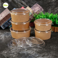 Emballage de frites écologiques jetables, rond à emporter, en papier Kraft, biodégradables, pour salade, restauration rapide, avec couvercle, 50 pièces