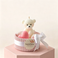 Personalisiertes Geschenkset: Bärenförmige Sojawachskerze mit Herzakzent, handgemachte Aromatherapie-Kerze in geriffelter Schale mit Schleife – ideal als Hochzeitsgeschenk