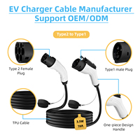 Nouveau câble de charge pour voiture électrique Deedian 3,5 kW 16 A, adaptateur portable double pistolet type 2 et type 1, chargeur de véhicule électrique 5 mètres TPU