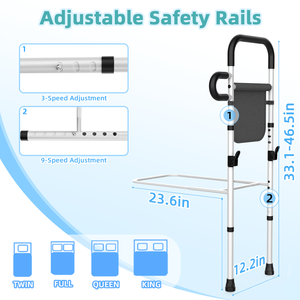 Barres de lit réglables pour la sécurité des personnes âgées, barres d'assistance au lit pour lit double, canne de lit portable pour seniors avec poche de rangement - Product Image 3