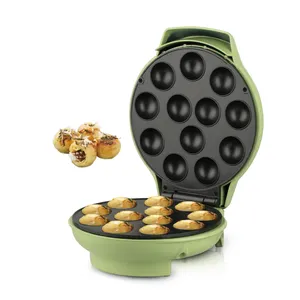 Nova máquina automática doméstica de waffle e pipoca mini elétrica takoyaki com 12 furos