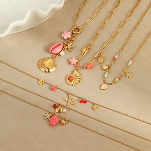 2025 nouveau Hawaii été bijoux femmes en acier inoxydable chaîne escargots coquillages rose étoile de mer breloque collier océan breloques Pvd 18k - Product Image 4