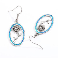 Anting Wanita Desain Mawar Bingkai Bulat Opal Tembaga, Mewah, Elegan, Bergaya Keren, Serbaguna