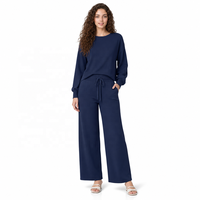 Vente en gros de vêtements pour femmes, ensemble deux pièces en tricot personnalisé ODM, col rond, manches longues, pantalon, pour l'automne et l'hiver