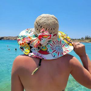 Chapeau de soleil pour <span class=keywords><strong>femme</strong></span>, chapeau de plage d'été, chapeau décontracté à motif floral ajouré, grand bord pliable en paille - Product Image 2