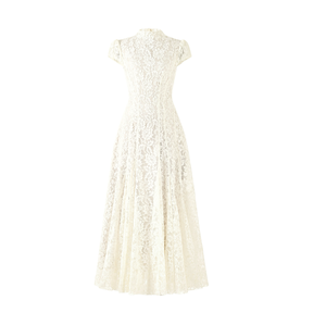 Robe LAVIEM Lodie élégante blanche en dentelle florale, coupe trapèze, blanc crème avec doublure nude marron clair, tailles S/M/L - Product Image 1