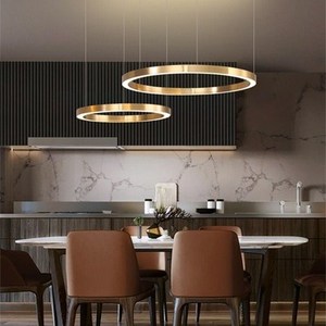 Bắc Âu sáng tạo chiếu sáng trong nhà hiện đại vàng LED Đèn chùm chải sắt Trần treo đèn 20 + 40 + 60 + 80cm vòng tròn AC - Product Image 3