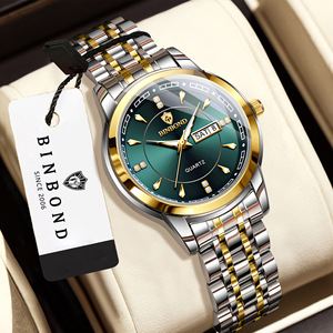 Women's Quartz Watch Green Dial Stainless Steel Band Waterproof Luminous Day <b>Date</b> Calendar Analog 30M Water Resistant - Product Image 5
