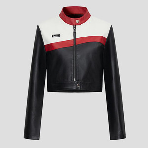 Jaket kulit Pu motor wanita, mantel Luaran kasual ritsleting pendek Punk Vintage Musim Semi dan Gugur - Product Image 5