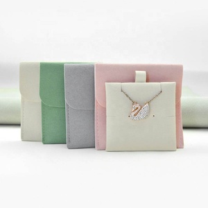 Custom Logo Microfiber Jewelry Pouch Folded Envelope Button Flap Jewellery Packaging Bag Jewelry Organizer Pouch with Insert <strong>Pad</strong> - Product Image 5