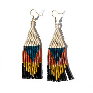 Multicolor Shan India Bohemian/Bohemia Style Glass Seed Beads Dangle <b>Earrings</b> Tassel Fringe Handmade Lead/Cadmium Free Women's - Product Image 6