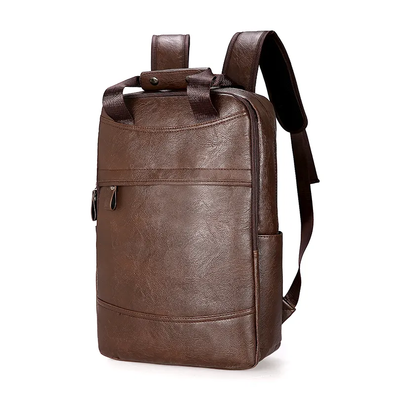 men and women PU Leather Backpack Vintage Laptop Backpack for Laptop 15.6 inches School Bag College Bookbag Brown