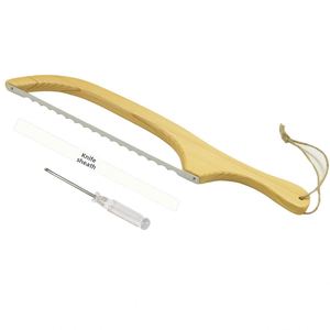 Factory Creative Personalized Wooden Bow <b>Bread</b> <b>Knife</b>, Serrated <b>Bread</b> Slicer, Ergonomic Baking Tool for Homemade <b>Bread</b> Cutting - Product Image 4