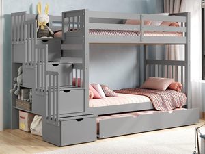 Многофункциональные двухъярусные кровати, двухместная деревянная детская кровать с лестницей для хранения с выдвижными ящиками в ступеньках, каркас кровати из массивной сосны - Product Image 2