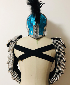 Disfraz de Guerrero Romano con Lentejuelas de Espejo, Traje de Discoteca, Bailarín de Gogo, Traje de Escenario, Atuendo Rave, Armadura Masculina, <span class=keywords><strong>Ropa</strong></span> de Festival - Product Image 3