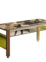 Bureau d'ordinateur créatif en profilé aluminium avec plateau en verre trempé, idéal pour la maison, l'étude ou le travail