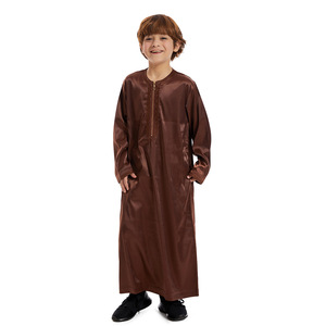 Tela <span class=keywords><strong>de</strong></span> Color puro borde <span class=keywords><strong>de</strong></span> estilo sencillo con cremallcierre <span class=keywords><strong>de</strong></span> la parte delantera <span class=keywords><strong>ropa</strong></span> musulmana Eid para niños - Product Image 5