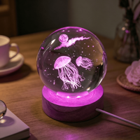 Enfants 3D lune planète LED veilleuse 6CM 8CM USB boule de cristal lampe de Table méduse coquille décor cadeau chambre