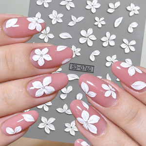 Calcomanías 5D para <span class=keywords><strong>Uñas</strong></span>, Elegantes Flores <span class=keywords><strong>de</strong></span> <span class=keywords><strong>Loto</strong></span> Blancas y Hojas, Adhesivos Decorativos para Manicura - Product Image 1