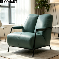 Fauteuil de loisirs haut de gamme en cuir véritable avec structure intérieure en bois massif et cadre en acier carbone finition cuivre antique