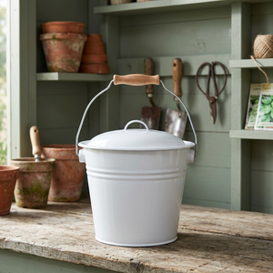 Seau à fleurs vintage en métal galvanisé avec couvercle et poignée en bois, pot de fleurs en fer 12L pour la décoration de la maison, du jardin et des mariages - Product Image 3