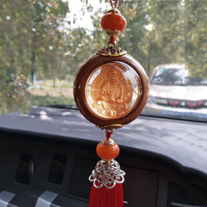 Pendentif de voiture Guanyin Bouddha double face en résine imitation bois de pêche Shuai Shun, style chinois, décoration intérieure, pour rétroviseur - Product Image 3
