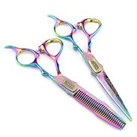 Ciseaux de barbier en acier inoxydable avec manche fantaisie de 6 pouces, lame droite, ciseaux de coiffure, pointe aiguë, manche en caoutchouc, utilisation par les coiffeurs