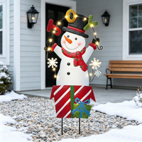 Décoration de jardin en fer forgé OEM ODM, motif Bonhomme de neige Joyeux Noël, pour extérieur et jardin avant-cour