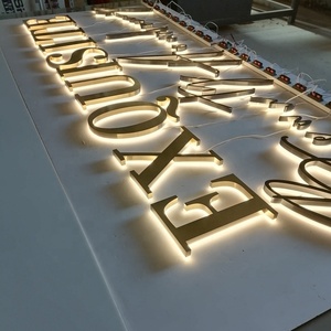 Letrero Comercial Retroiluminado con LED, Letrero <span class=keywords><strong>de</strong></span> Acero Inoxidable Dorado Cepillado, <span class=keywords><strong>Letras</strong></span> Retroiluminadas con Halo <span class=keywords><strong>de</strong></span> Acero Inoxidable - Product Image 3